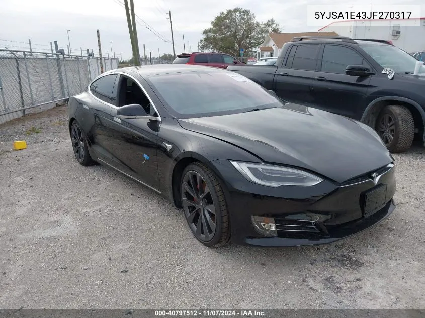 2018 Tesla Model S 100D/75D/P100D VIN: 5YJSA1E43JF270317 Lot: 40797512