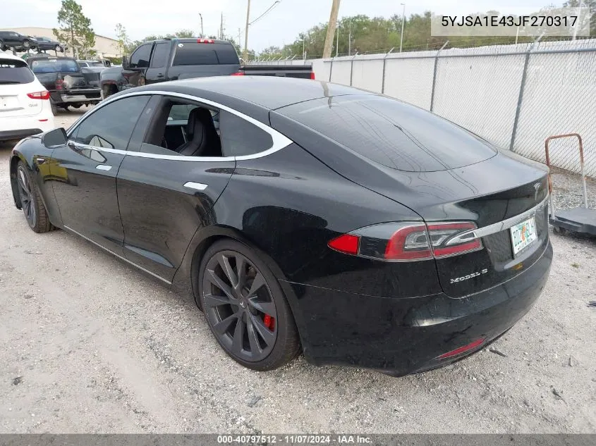 2018 Tesla Model S 100D/75D/P100D VIN: 5YJSA1E43JF270317 Lot: 40797512