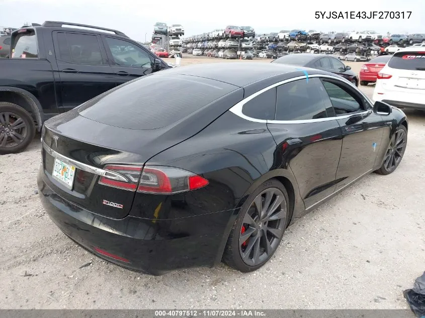 2018 Tesla Model S 100D/75D/P100D VIN: 5YJSA1E43JF270317 Lot: 40797512