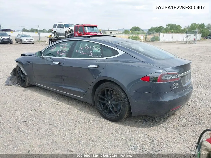 2019 Tesla Model S 100D/75D/Long Range/Standard Range VIN: 5YJSA1E22KF300407 Lot: 40034839