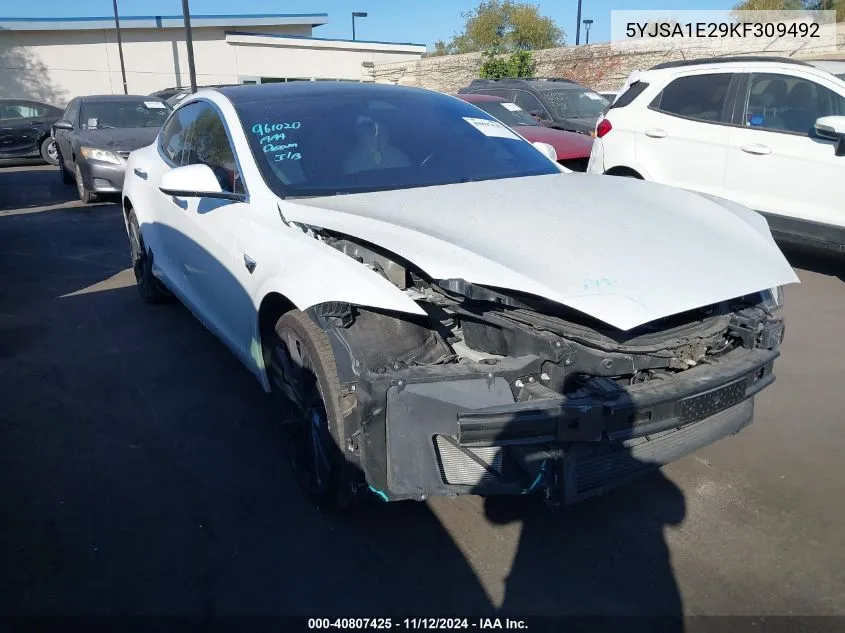 2019 Tesla Model S 100D/75D/Long Range/Standard Range VIN: 5YJSA1E29KF309492 Lot: 40807425