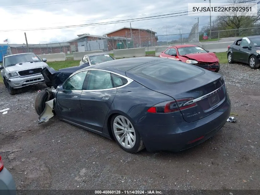 2019 Tesla Model S 100D/75D/Long Range/Standard Range VIN: 5YJSA1E22KF302951 Lot: 40860128