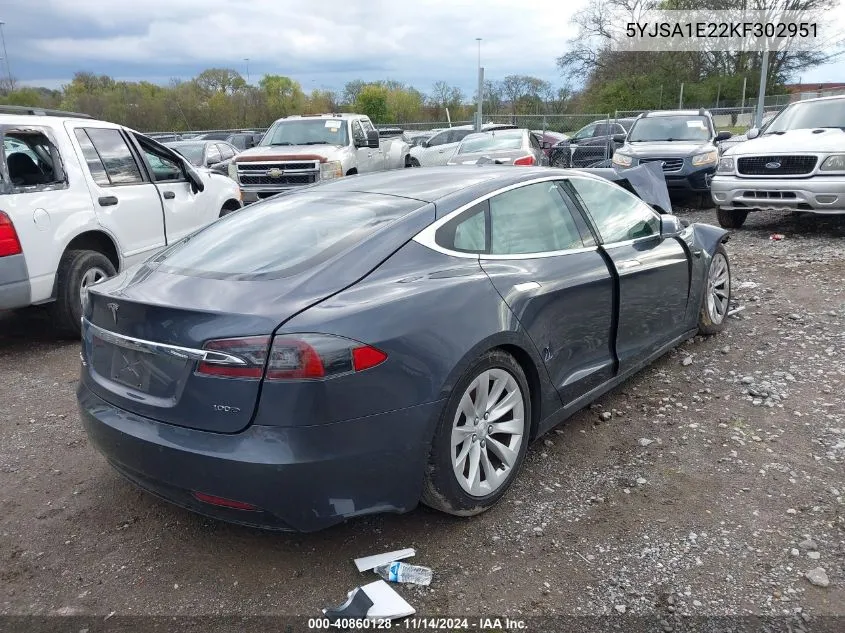 2019 Tesla Model S 100D/75D/Long Range/Standard Range VIN: 5YJSA1E22KF302951 Lot: 40860128