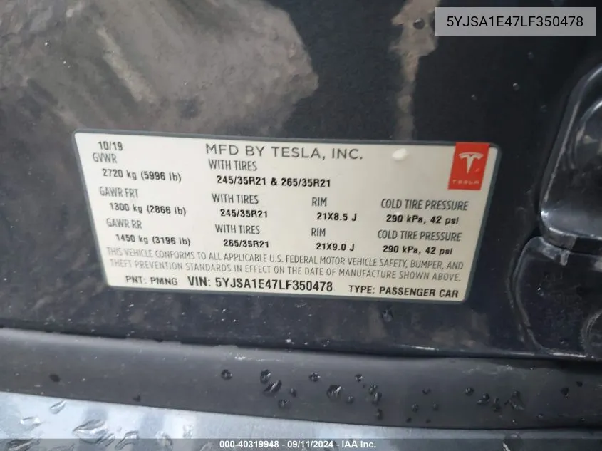 5YJSA1E47LF350478 2020 Tesla Model S