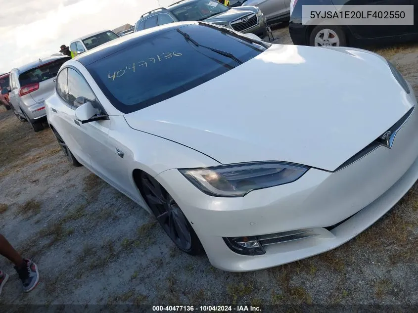 2020 Tesla Model S Long Range Dual Motor All-Wheel Drive/Long Range Plus Dual Motor All-Wheel Drive VIN: 5YJSA1E20LF402550 Lot: 40477136