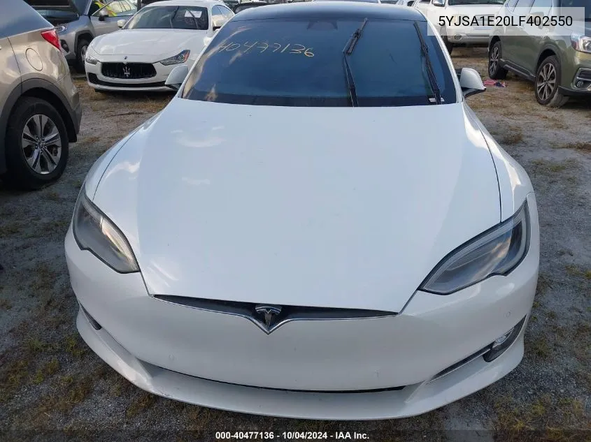 2020 Tesla Model S Long Range Dual Motor All-Wheel Drive/Long Range Plus Dual Motor All-Wheel Drive VIN: 5YJSA1E20LF402550 Lot: 40477136