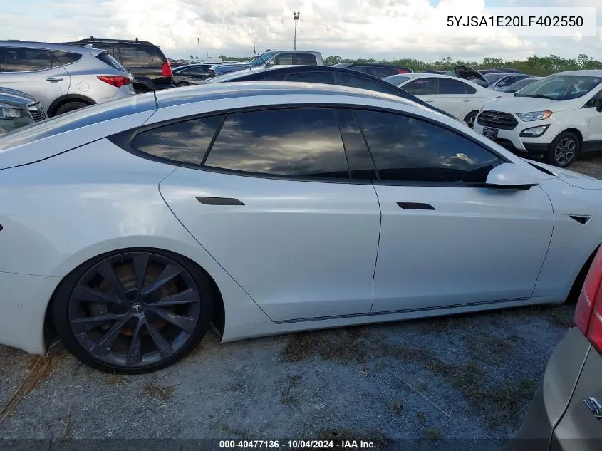 2020 Tesla Model S Long Range Dual Motor All-Wheel Drive/Long Range Plus Dual Motor All-Wheel Drive VIN: 5YJSA1E20LF402550 Lot: 40477136