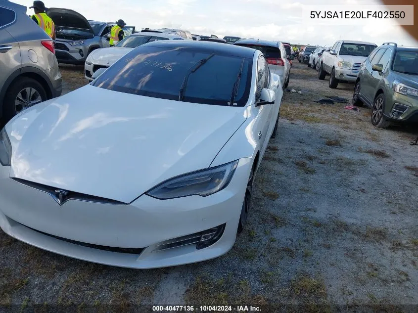 2020 Tesla Model S Long Range Dual Motor All-Wheel Drive/Long Range Plus Dual Motor All-Wheel Drive VIN: 5YJSA1E20LF402550 Lot: 40477136