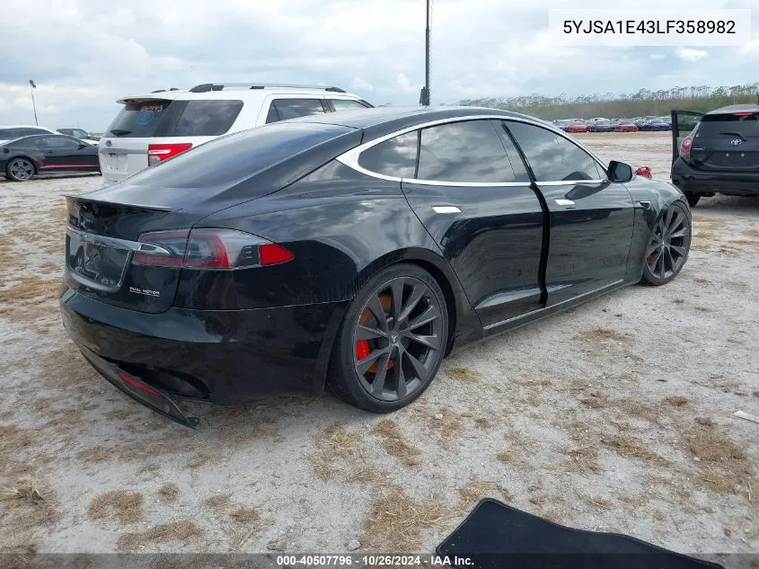 2020 Tesla Model S Performance Dual Motor All-Wheel Drive VIN: 5YJSA1E43LF358982 Lot: 40507796