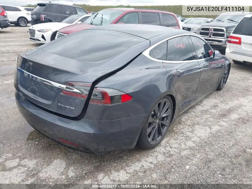 2020 Tesla Model S Long Range Dual Motor All-Wheel Drive/Long Range Plus Dual Motor All-Wheel Drive VIN: 5YJSA1E20LF411104 Lot: 40530217