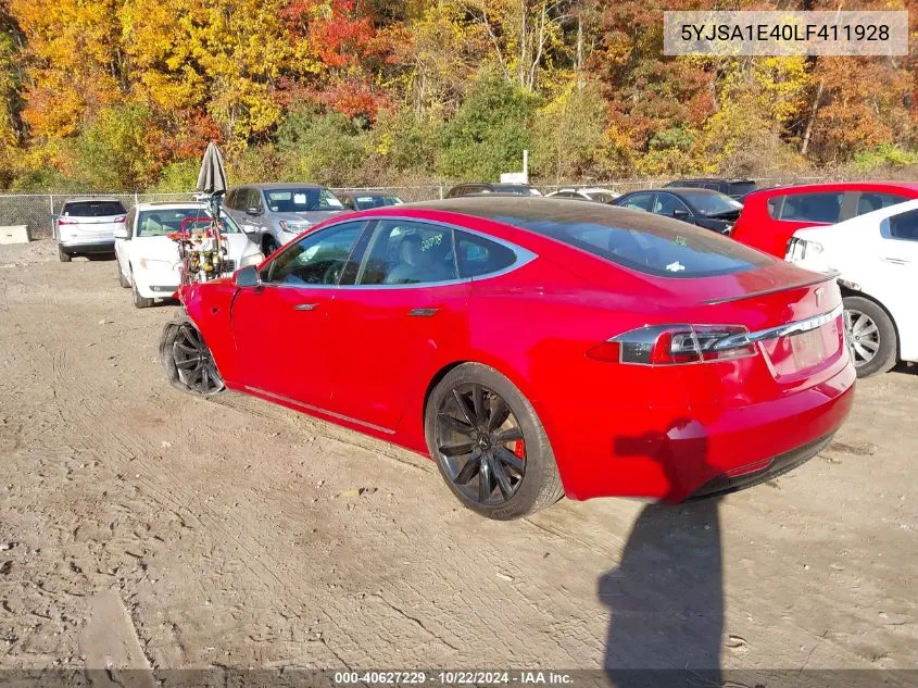 2020 Tesla Model S Performance Dual Motor All-Wheel Drive VIN: 5YJSA1E40LF411928 Lot: 40627229