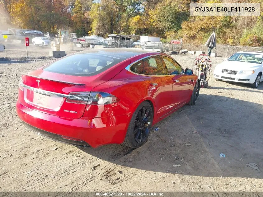 2020 Tesla Model S Performance Dual Motor All-Wheel Drive VIN: 5YJSA1E40LF411928 Lot: 40627229