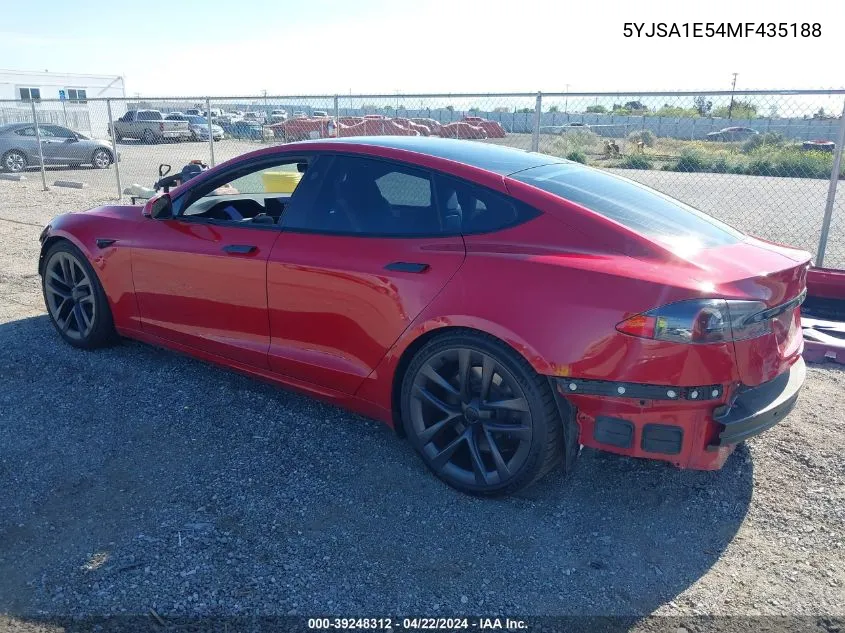 2021 Tesla Model S Long Range Dual Motor All-Wheel Drive VIN: 5YJSA1E54MF435188 Lot: 39248312