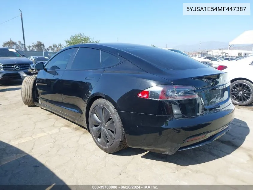 2021 Tesla Model S Long Range Dual Motor All-Wheel Drive VIN: 5YJSA1E54MF447387 Lot: 39708088