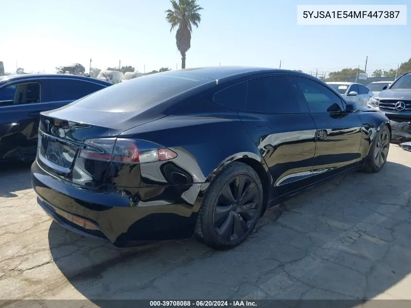 2021 Tesla Model S Long Range Dual Motor All-Wheel Drive VIN: 5YJSA1E54MF447387 Lot: 39708088