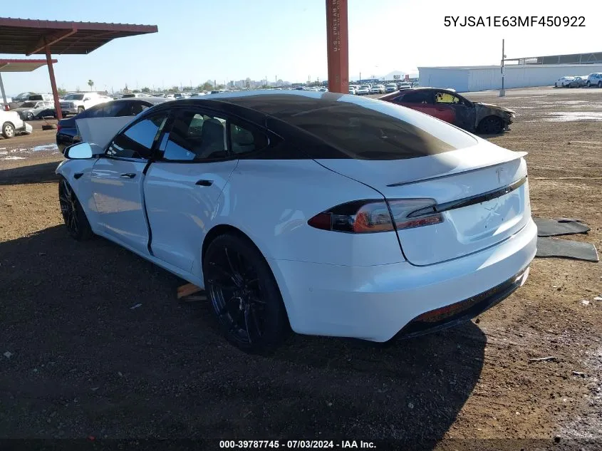 2021 Tesla Model S Plaid Tri Motor All-Wheel Drive VIN: 5YJSA1E63MF450922 Lot: 39787745