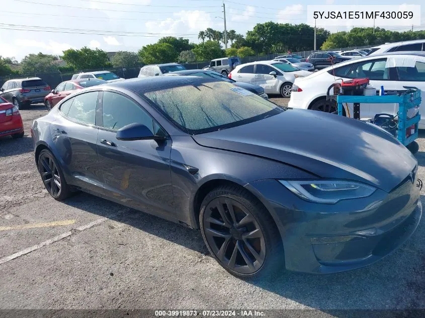 2021 Tesla Model S Long Range Dual Motor All-Wheel Drive VIN: 5YJSA1E51MF430059 Lot: 39919873