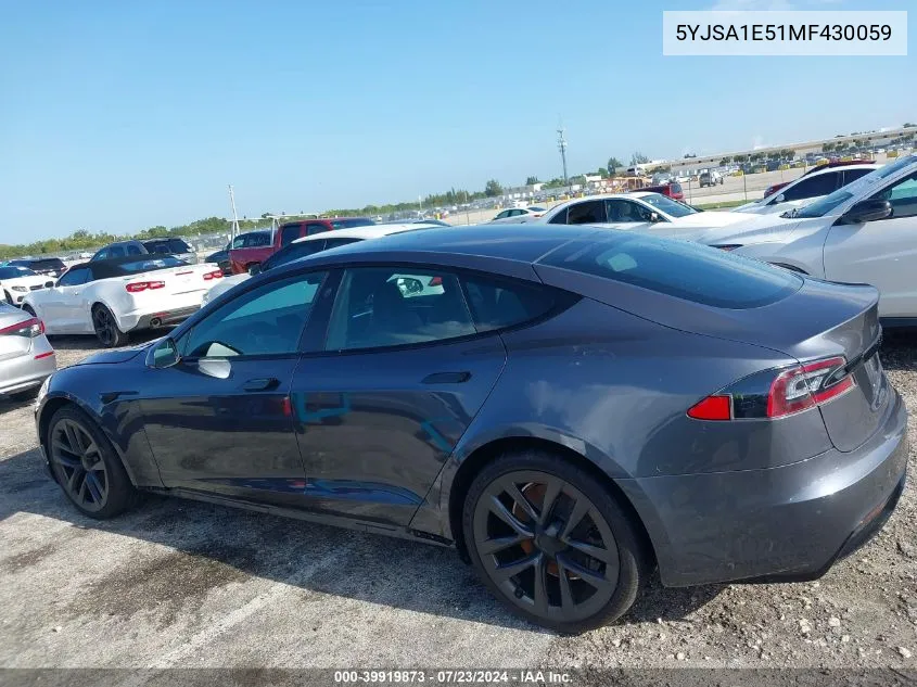 2021 Tesla Model S Long Range Dual Motor All-Wheel Drive VIN: 5YJSA1E51MF430059 Lot: 39919873