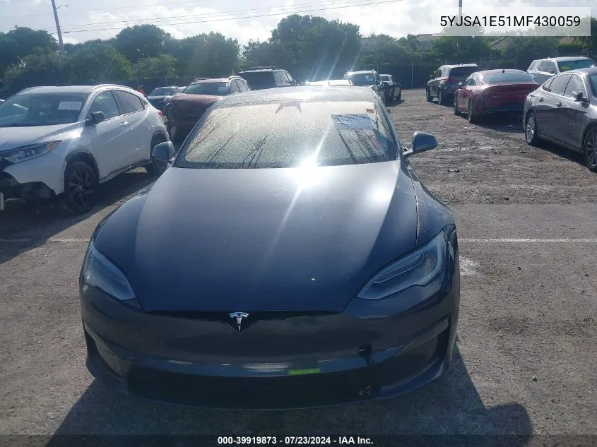 2021 Tesla Model S Long Range Dual Motor All-Wheel Drive VIN: 5YJSA1E51MF430059 Lot: 39919873