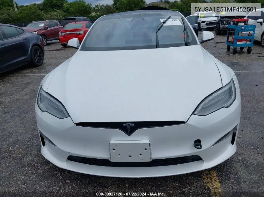 2021 Tesla Model S Long Range Dual Motor All-Wheel Drive VIN: 5YJSA1E51MF452501 Lot: 39927120