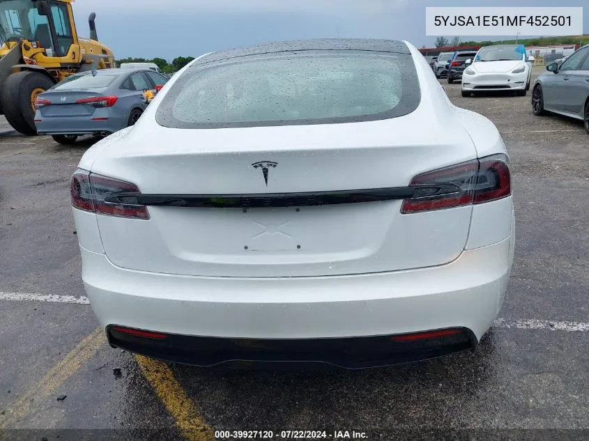 2021 Tesla Model S Long Range Dual Motor All-Wheel Drive VIN: 5YJSA1E51MF452501 Lot: 39927120