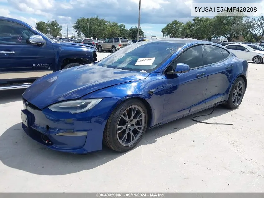 2021 Tesla Model S Long Range Dual Motor All-Wheel Drive VIN: 5YJSA1E54MF428208 Lot: 40329005