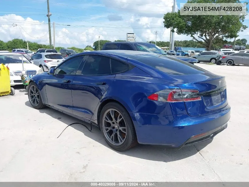 2021 Tesla Model S Long Range Dual Motor All-Wheel Drive VIN: 5YJSA1E54MF428208 Lot: 40329005