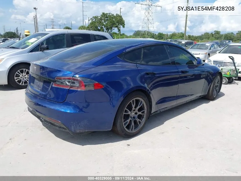 2021 Tesla Model S Long Range Dual Motor All-Wheel Drive VIN: 5YJSA1E54MF428208 Lot: 40329005