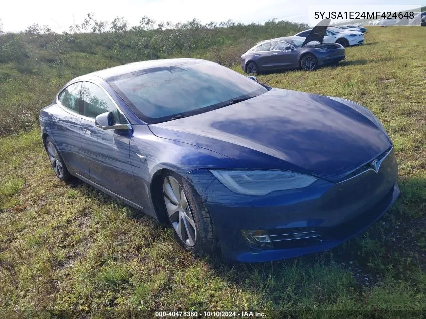 2021 Tesla Model S VIN: 5YJSA1E24MF424648 Lot: 40478380