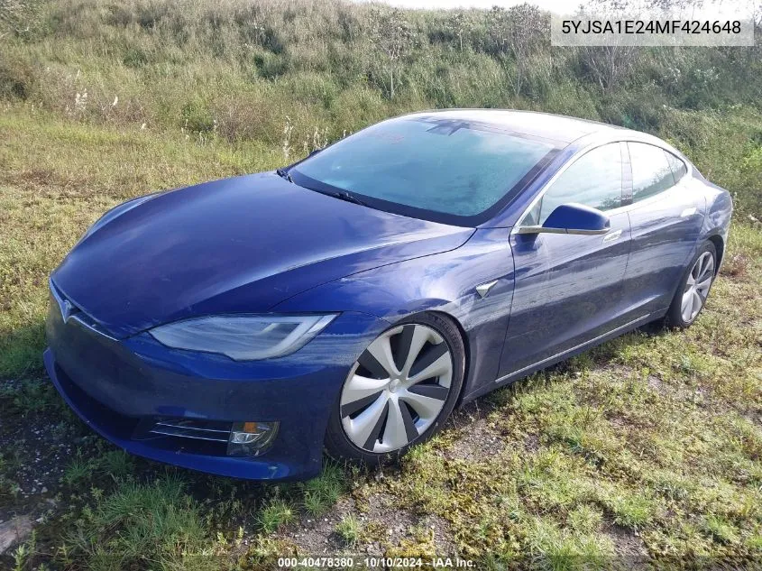 2021 Tesla Model S VIN: 5YJSA1E24MF424648 Lot: 40478380