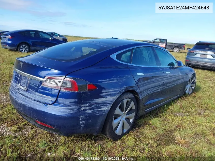 2021 Tesla Model S VIN: 5YJSA1E24MF424648 Lot: 40478380