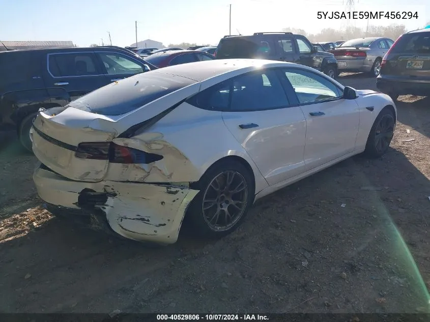 2021 Tesla Model S VIN: 5YJSA1E59MF456294 Lot: 40529806