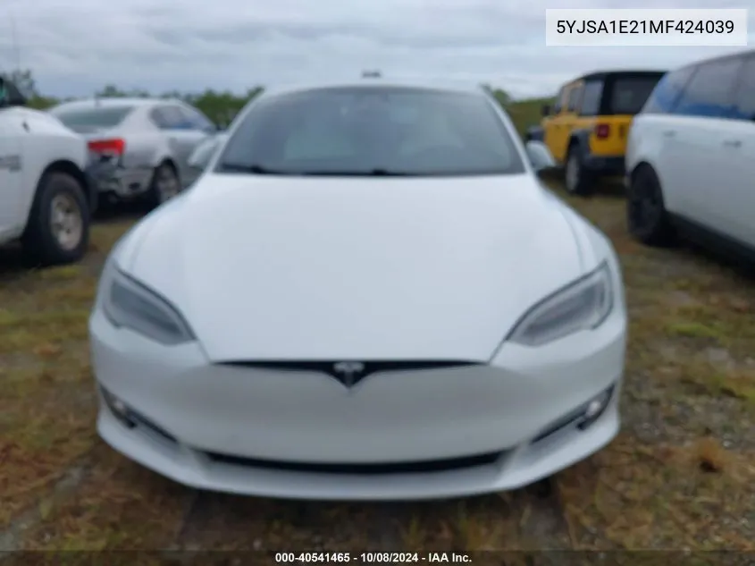 2021 Tesla Model S VIN: 5YJSA1E21MF424039 Lot: 40541465