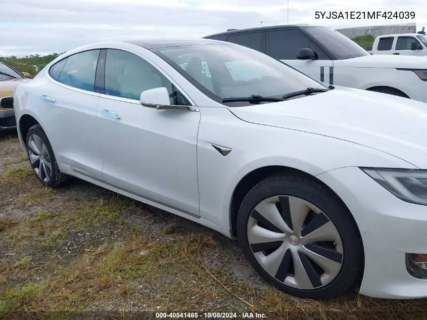 2021 Tesla Model S VIN: 5YJSA1E21MF424039 Lot: 40541465