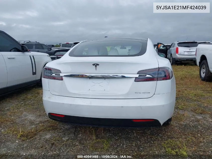 2021 Tesla Model S VIN: 5YJSA1E21MF424039 Lot: 40541465