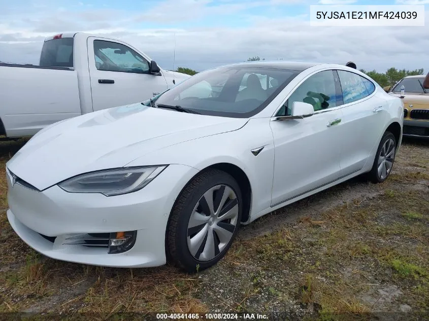 2021 Tesla Model S VIN: 5YJSA1E21MF424039 Lot: 40541465