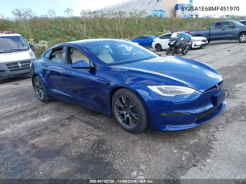 2021 Tesla Model S Plaid Tri Motor All-Wheel Drive VIN: 5YJSA1E68MF451970 Lot: 40742720