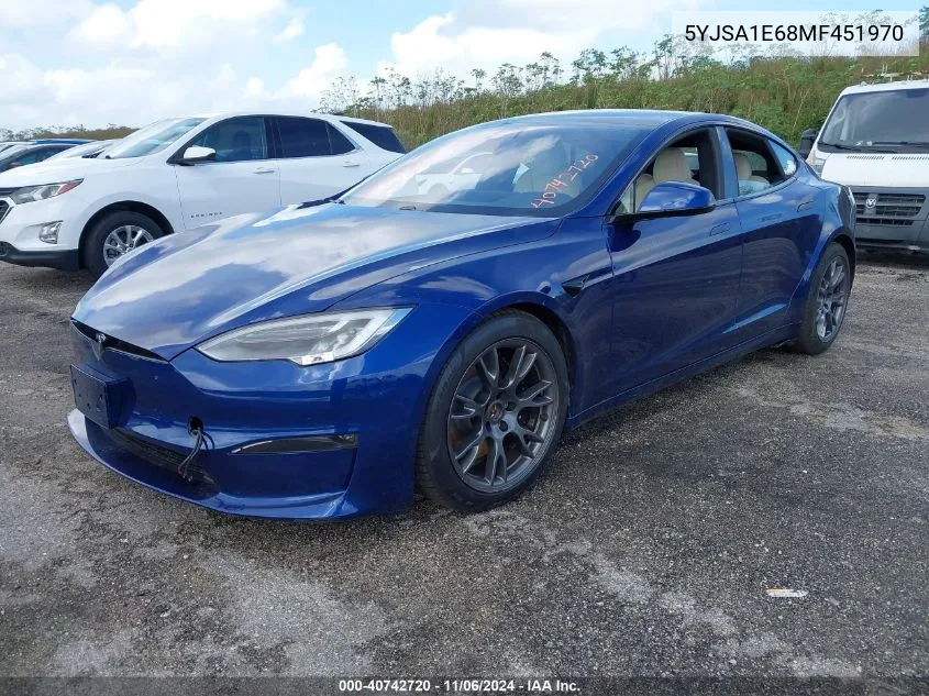 2021 Tesla Model S Plaid Tri Motor All-Wheel Drive VIN: 5YJSA1E68MF451970 Lot: 40742720