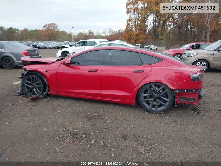 2021 Tesla Model S Plaid Tri Motor All-Wheel Drive VIN: 5YJSA1E6XMF451632 Lot: 40744308