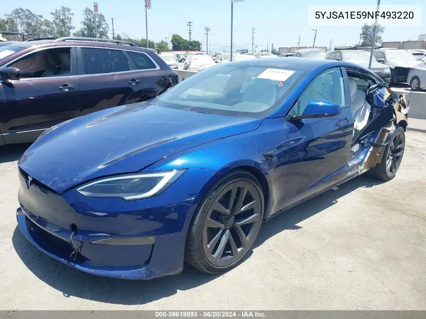 2022 Tesla Model S Dual Motor All-Wheel Drive VIN: 5YJSA1E59NF493220 Lot: 39619893