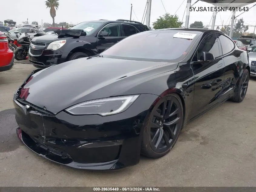 2022 Tesla Model S Dual Motor All-Wheel Drive VIN: 5YJSA1E55NF491643 Lot: 39635449