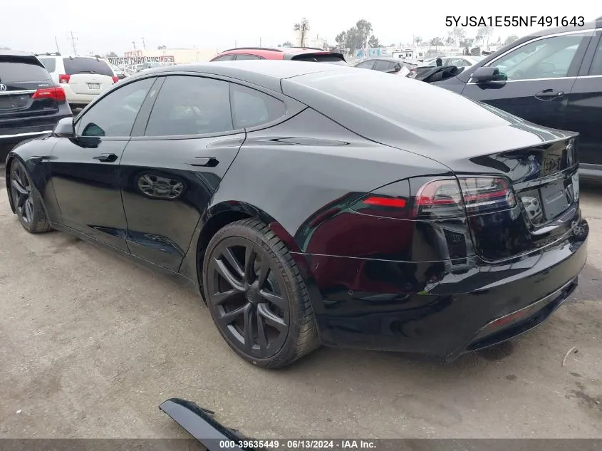 2022 Tesla Model S Dual Motor All-Wheel Drive VIN: 5YJSA1E55NF491643 Lot: 39635449