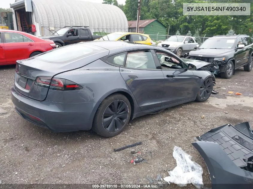 2022 Tesla Model S Dual Motor All-Wheel Drive VIN: 5YJSA1E54NF490340 Lot: 39789110