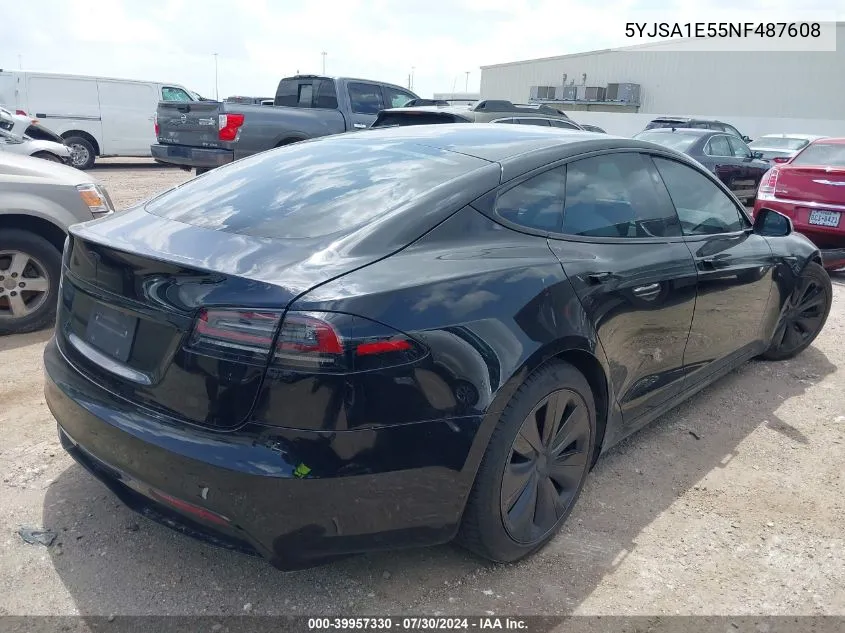 2022 Tesla Model S Dual Motor All-Wheel Drive VIN: 5YJSA1E55NF487608 Lot: 39957330