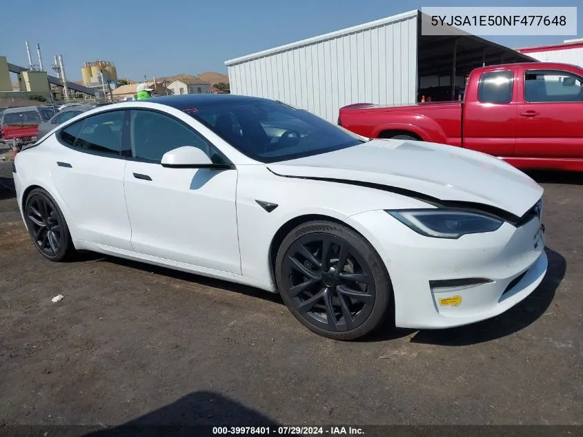 2022 Tesla Model S Dual Motor All-Wheel Drive VIN: 5YJSA1E50NF477648 Lot: 39978401