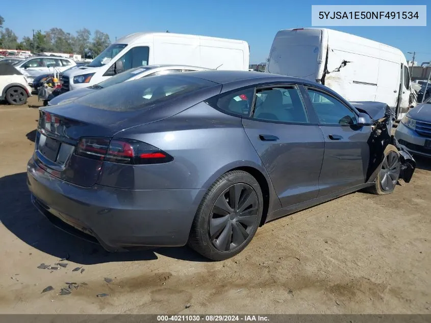 2022 Tesla Model S Dual Motor All-Wheel Drive VIN: 5YJSA1E50NF491534 Lot: 40211030