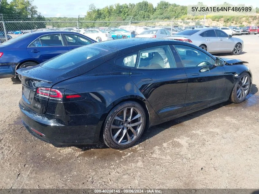 2022 Tesla Model S Plaid Tri Motor All-Wheel Drive VIN: 5YJSA1E64NF486989 Lot: 40256145