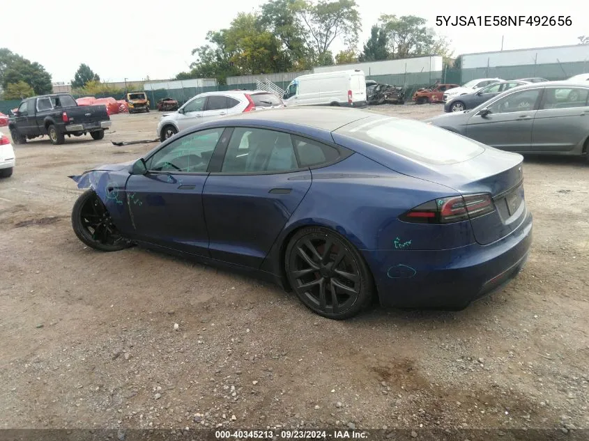 2022 Tesla Model S Dual Motor All-Wheel Drive VIN: 5YJSA1E58NF492656 Lot: 40345213