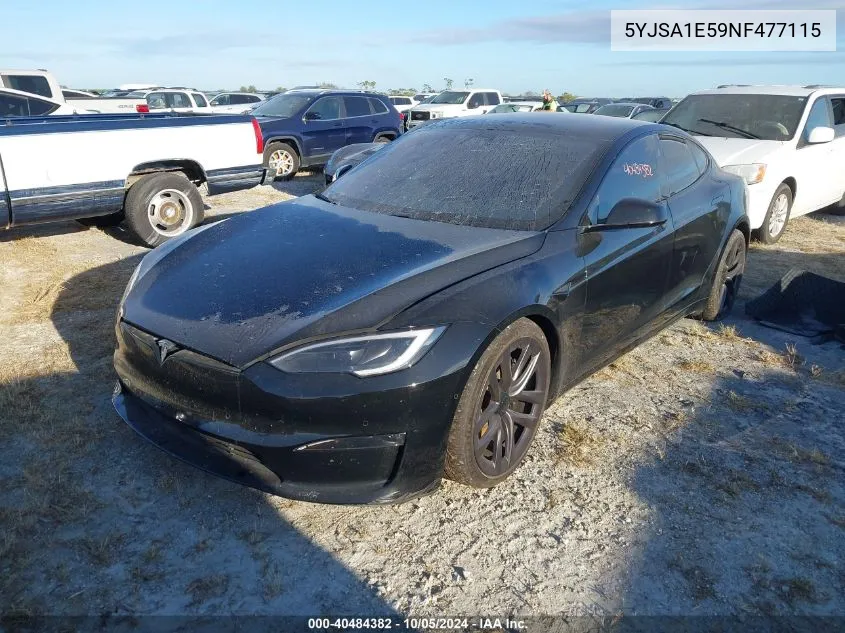 2022 Tesla Model S Dual Motor All-Wheel Drive VIN: 5YJSA1E59NF477115 Lot: 40484382