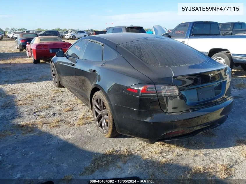 2022 Tesla Model S Dual Motor All-Wheel Drive VIN: 5YJSA1E59NF477115 Lot: 40484382